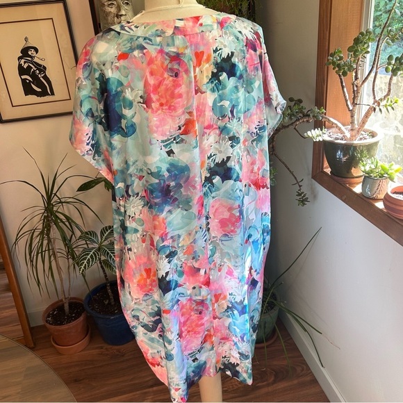 Liz Claiborne Floral Casual House Dress Women's XL with Pockets and Pink & Blue - Picture 3 of 7
